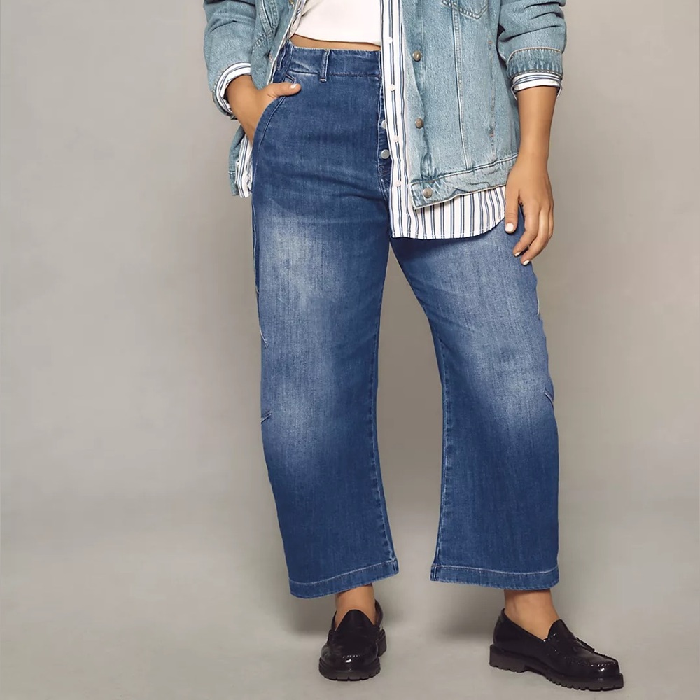 The Arin Mid-Rise Button-Front Barrel Pant by Pilcro Wide Leg